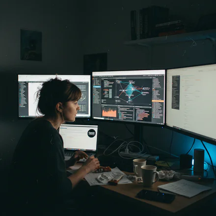 O imagine autentică, documentară, cu un specialist SEO care analizează date complexe pe un ecran, ilustrând sinergia dintre expertiza umană și instrumentele AI în 2026.