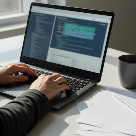 Echipa WebReady lucrează la un website optimizat, cu sistem de programări online integrate, pe un laptop într-un mediu profesional.